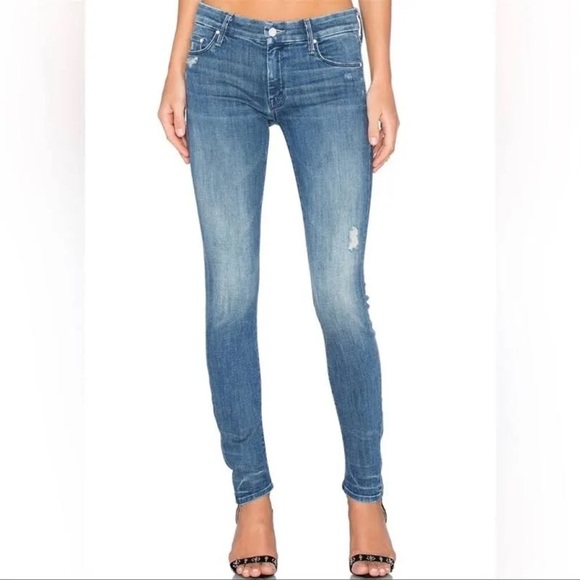 MOTHER Denim - Women's Mother “The Looker” Cream Soda  Blue Denim Distressed Womens Jeans Sz 24
